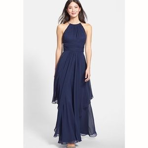 💛Eliza J Navy Blue Ruffle Chiffon Maxi Dress